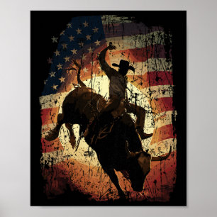 Affiche Cavalier de taureau de rodéo Cow-boy patriotique D