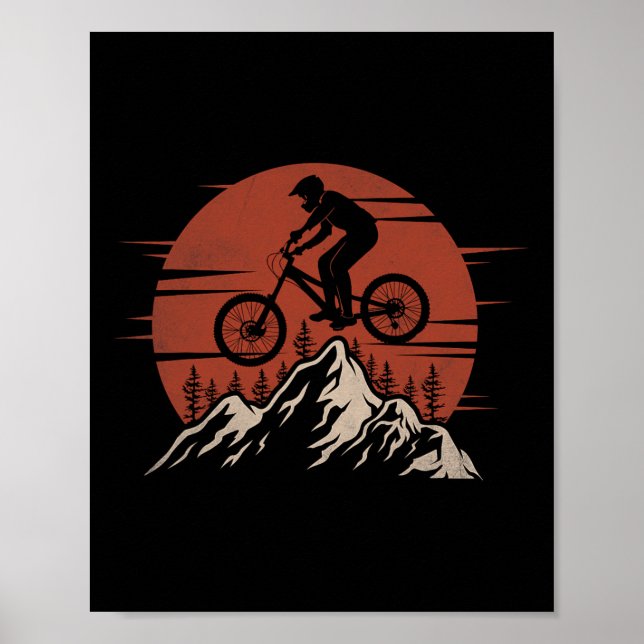 Affiche Cavalier de Trail de Saut de VTT au Coucher du Sol (Devant)