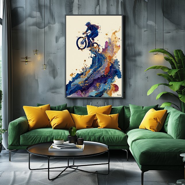 Affiche Cavalier de VTT à encre fluide abstraite – Dynamiq (Créateur téléchargé)