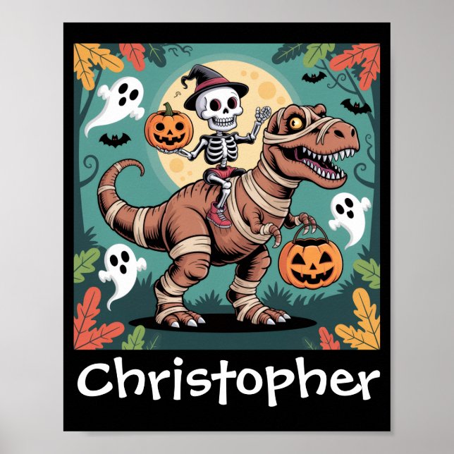 Affiche Cavalier Dino Squelette – Squelette sur T-Rex Momi (Devant)