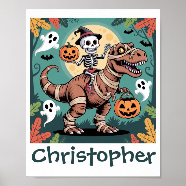 Affiche Cavalier Dino Squelette – Squelette sur T-Rex Momi (Devant)
