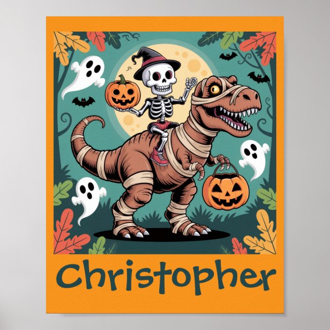 Affiche Cavalier Dino Squelette – Squelette sur T-Rex Momi (Devant)
