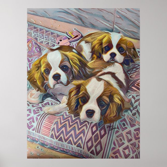 Affiche Cavalier KI ng Charles Puppies Custom Art Print (Devant)