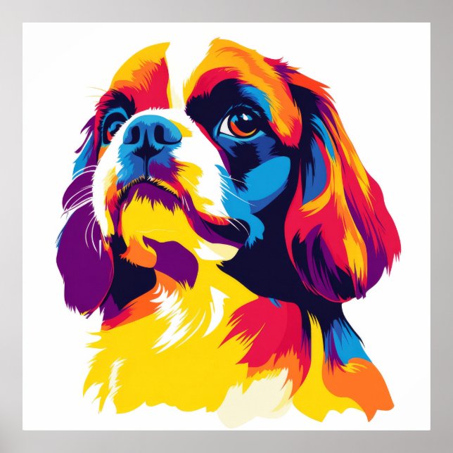 Affiche Cavalier King Charles Portrait Aquarelle Imprimer (Devant)