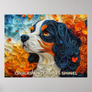 Affiche Cavalier King Charles Quilling Art Chien Portrait