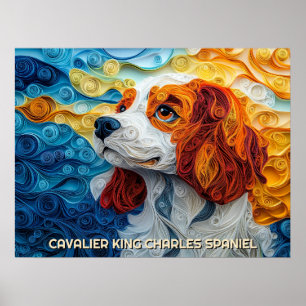 Affiche Cavalier King Charles Quilling Art Chien Portrait