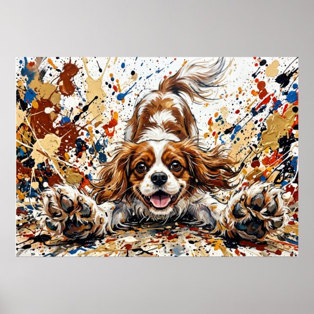 Affiche Cavalier King Charles Spaniel Art éclaboussure de  (Devant)