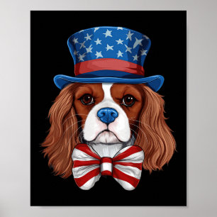 Affiche Cavalier King Charles Spaniel Avec Drapeau Usa Ind