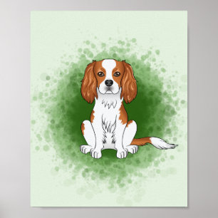 Affiche Cavalier King Charles Spaniel Blenheim sur fond ve