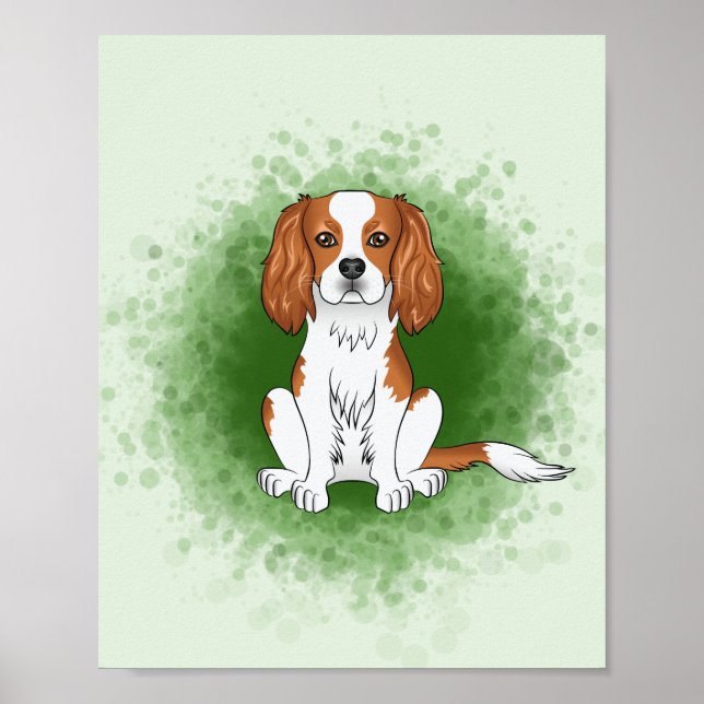 Affiche Cavalier King Charles Spaniel Blenheim sur fond ve (Devant)