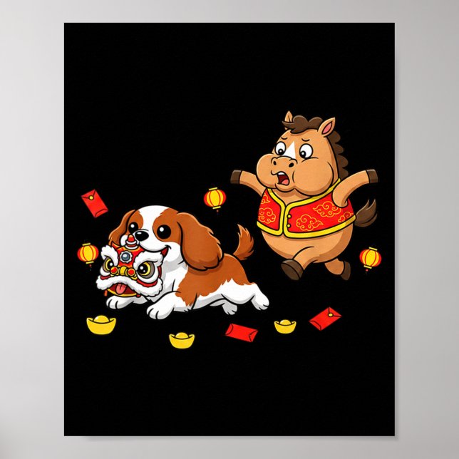 Affiche Cavalier King Charles Spaniel Cheval Chinois Heure (Devant)