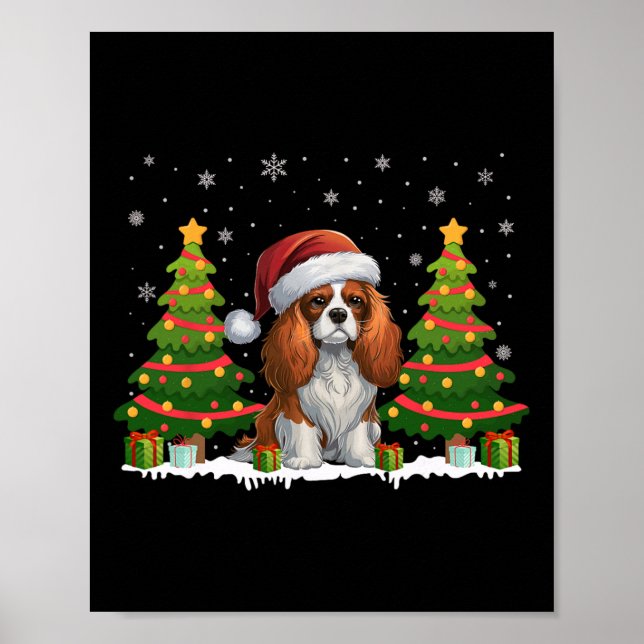 Affiche Cavalier King Charles Spaniel Chien Père Noël Noël (Devant)