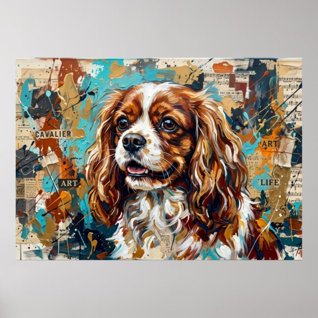 Affiche Cavalier King Charles Spaniel Collage en technique (Devant)