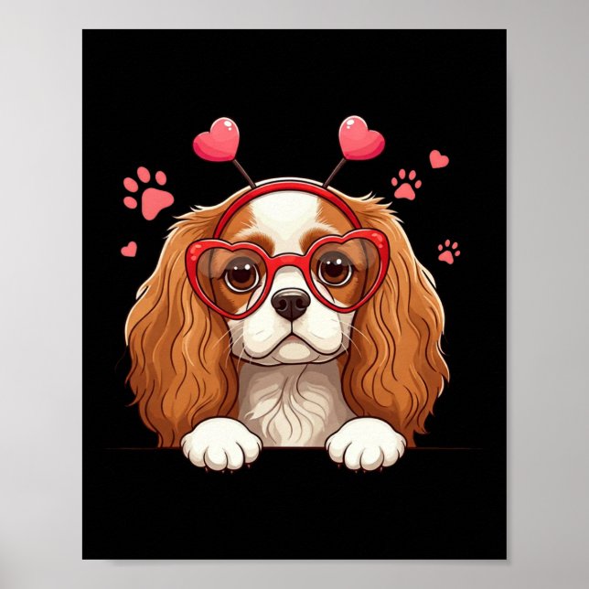 Affiche Cavalier King Charles Spaniel drôle Cœur Tête V (Devant)