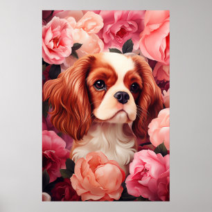 Affiche Cavalier King Charles Spaniel en Rose