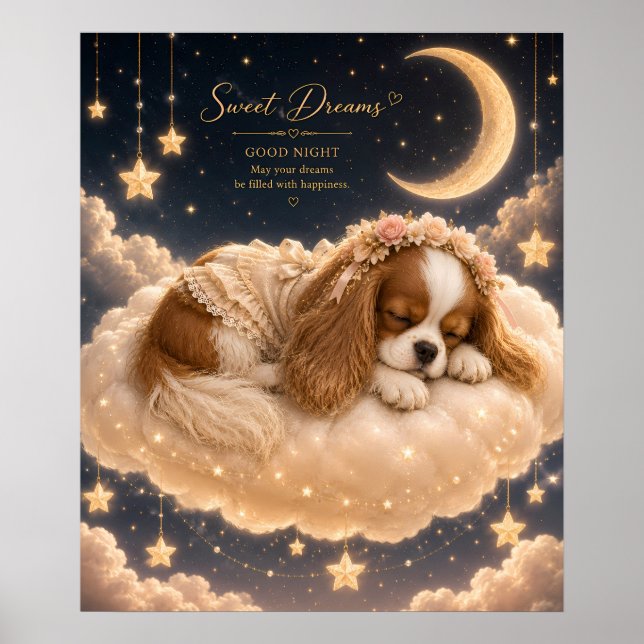 Affiche Cavalier King Charles Spaniel endormi sur un nuage (Devant)