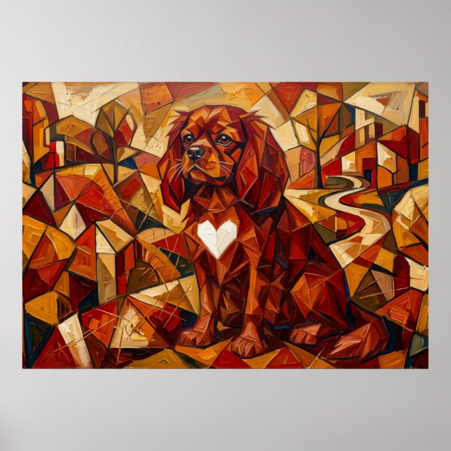Affiche Cavalier King Charles Spaniel Géométrique Cubiste  (Devant)