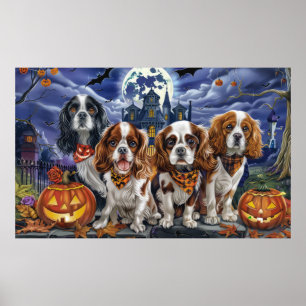Affiche Cavalier King Charles Spaniel Halloween Éffrayant