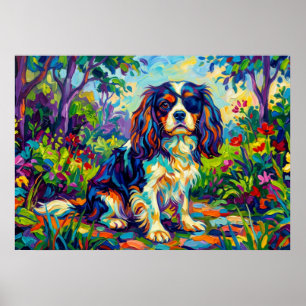 Affiche Cavalier King Charles Spaniel Jardin Fauviste Post