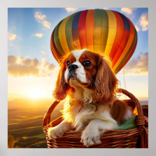 Affiche Cavalier King Charles Spaniel montant une montgolf