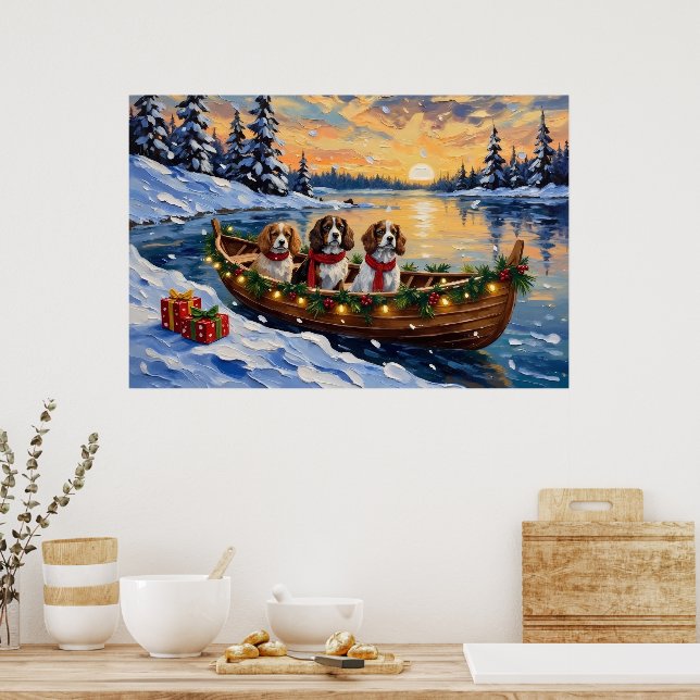 Affiche Cavalier King Charles Spaniel Noël Bateau (Cuisine)