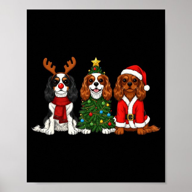 Affiche Cavalier King Charles Spaniel Noël Santa Rein (Devant)