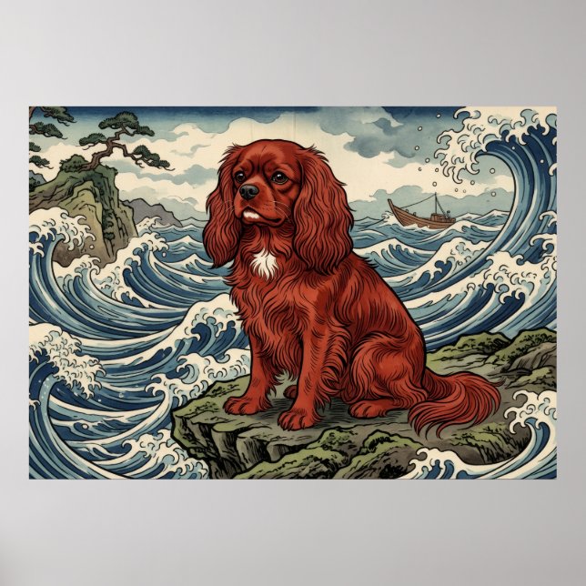 Affiche Cavalier King Charles Spaniel Vague Japona (Devant)