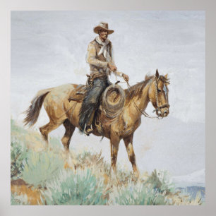 Affiche Cavalier monté, art western par Edward Borein