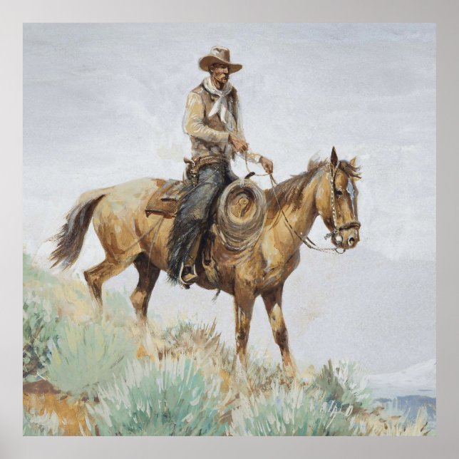 Affiche Cavalier monté, art western par Edward Borein (Devant)