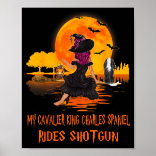 Affiche Cavalier monte en fusil de chasse Chien et sorcièr