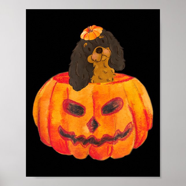 Affiche Cavalier noir et feu Joyeux Halloween Citrouille (Devant)