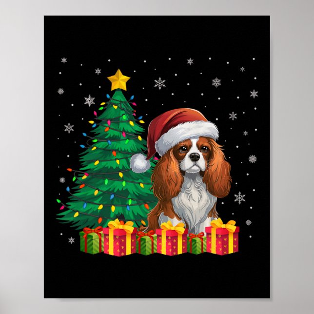 Affiche Cavalier Roi Charles Espagnol Santa Hat Noël Noël (Devant)
