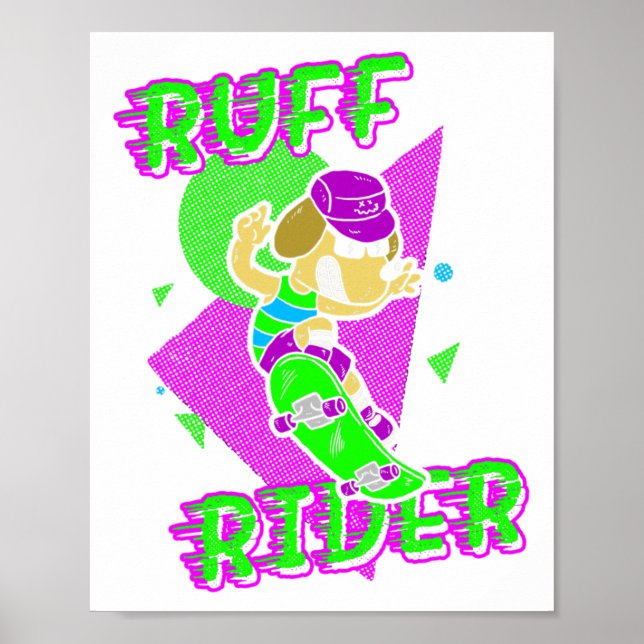 Affiche Cavalier Ruff - Chien drôle cool skateboard Radica (Devant)
