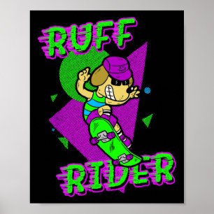 Affiche Cavalier Ruff - Chien drôle cool skateboard Radica