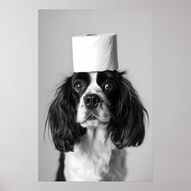 Affiche Cavalier Spaniel Bathroom Print, Funny Dog Toilet (Devant)