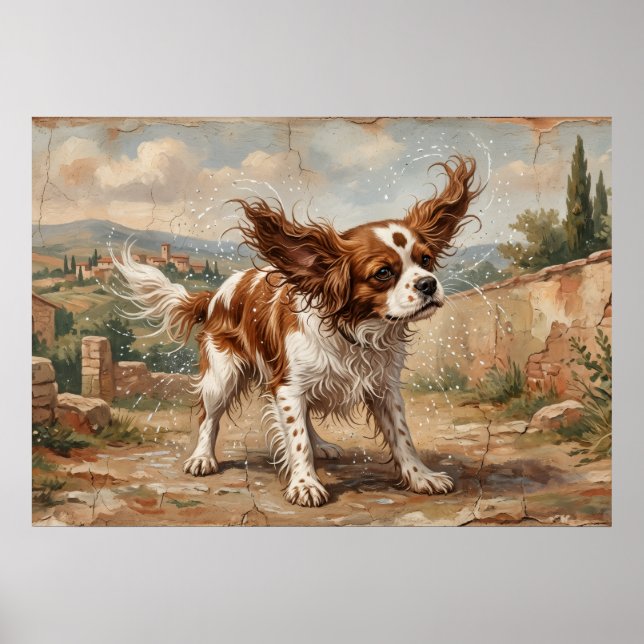 Affiche Cavalier Spaniel Paysage Impressionniste (Devant)