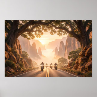 Affiche Cavaliers du lever du soleil à travers l'affiche d