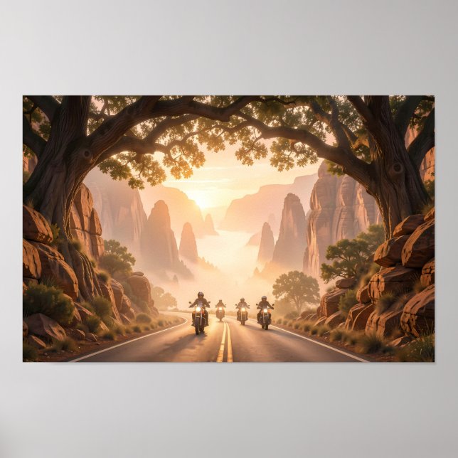 Affiche Cavaliers du lever du soleil à travers l'affiche d (Devant)