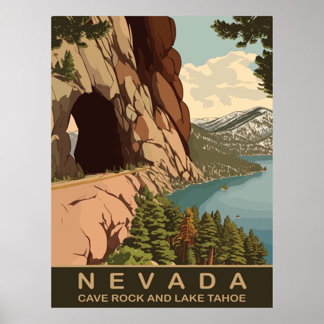Affiche Cave Rock and Lake Tahoe Nevada, Travel (Devant)