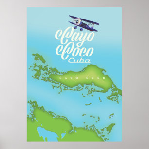Affiche Cayo Coco Cuba vintage style map.