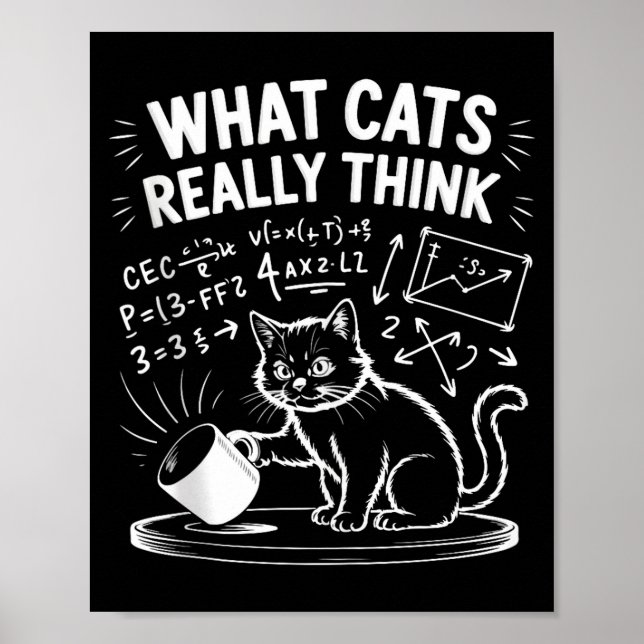 Affiche Ce que les chats pensent drôle mème de chat drôle  (Devant)