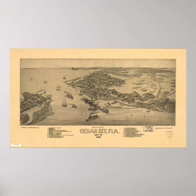 Affiche Cèdre Key Florida 1884 Carte panoramique (Devant)