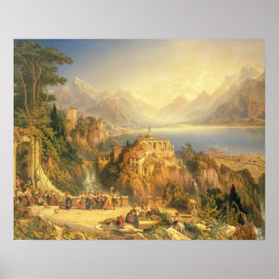 Affiche Célébrant la récolte de raisin, lac Orta, nord