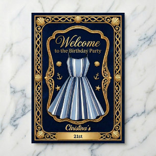 Affiche Célébration Anniversaire Rayures au Bord de Mer