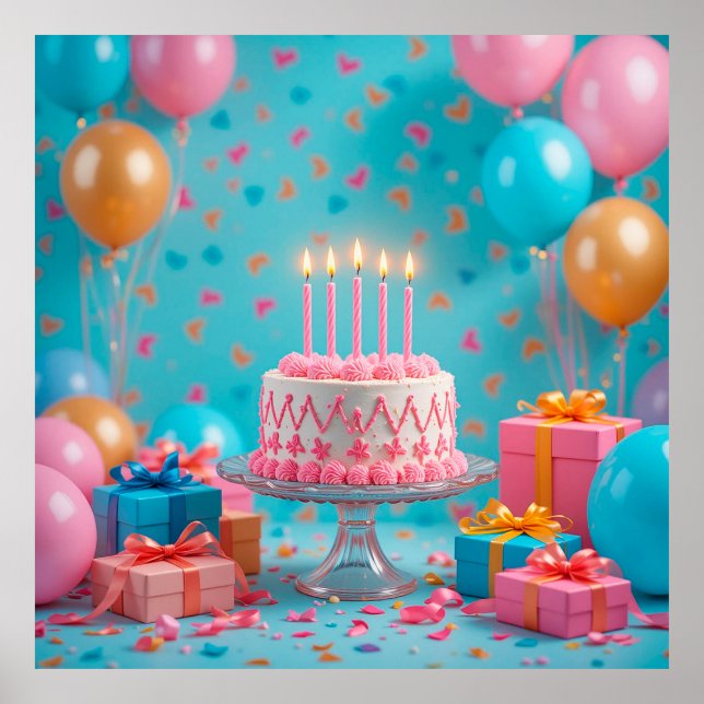 Affiche Célébration D'Anniversaire Avec Gâteau Aux Bougies (Devant)