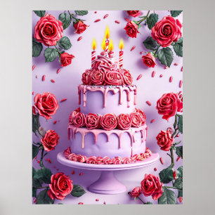 Affiche Célébration d'anniversaire avec gâteau illuminé de