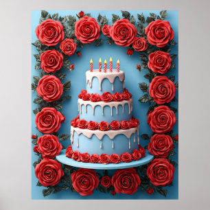 Affiche Célébration d'anniversaire avec gâteau illuminé de