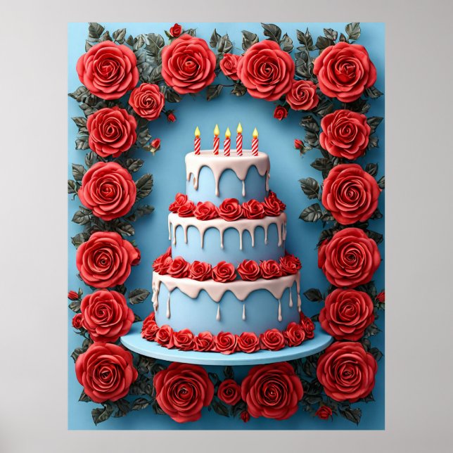 Affiche Célébration d'anniversaire avec gâteau illuminé de (Devant)