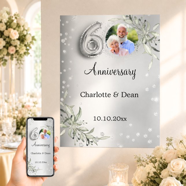 Affiche Célébration de 60 ans de mariage - Photo argentée  (Créateur téléchargé)