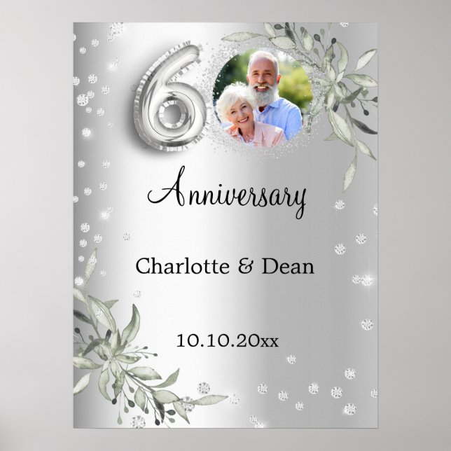 Affiche Célébration de 60 ans de mariage - Photo argentée  (Devant)